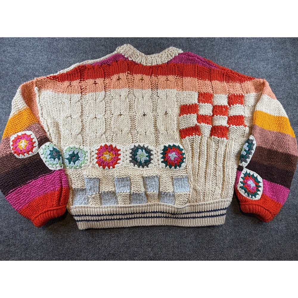 Free People Crochet Patchwork Cardigan Sweater Multi Color Granny Square Small - Picture 5 of 5